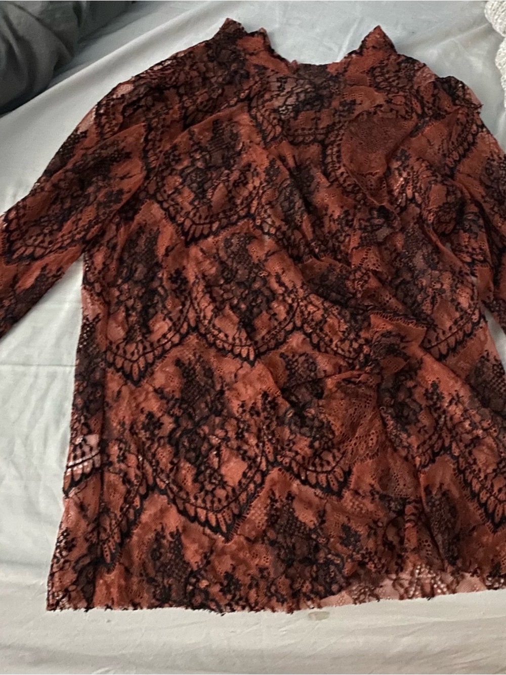 PINKO Rust Lace Overlay Long Sleeve Top RARE
